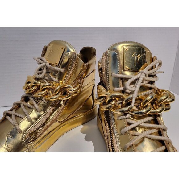 Giuseppe Zanotti  London Mirrored Leather  Chain High 'Vegas Gold'  hi-top sneak - Picture 15 of 16